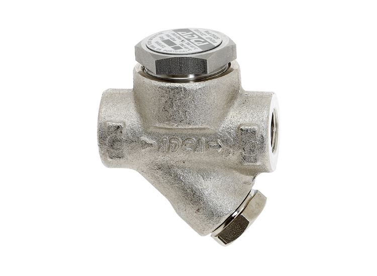 silver adca steam trap against a white background